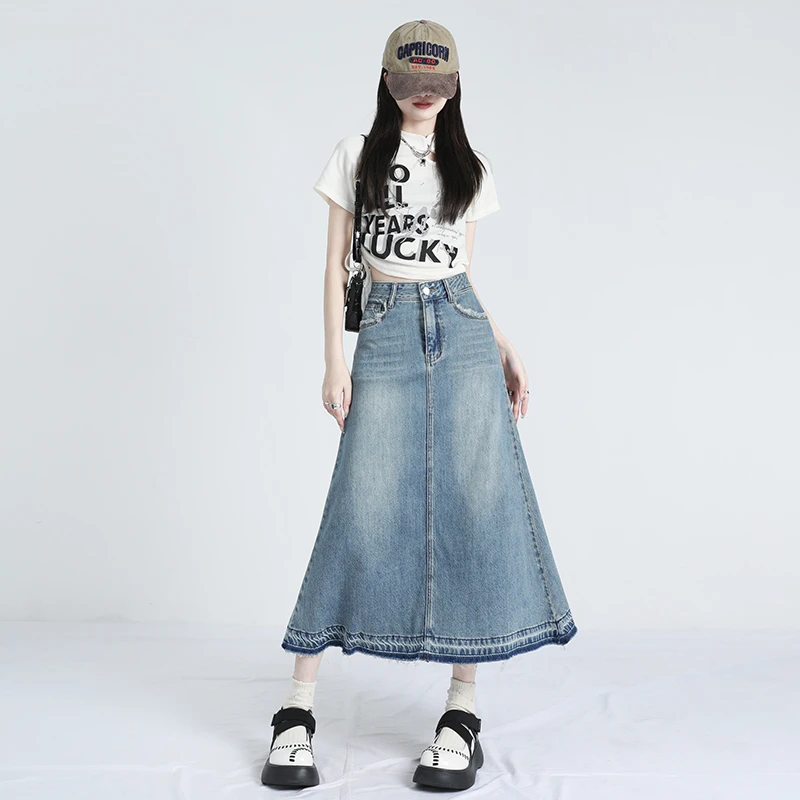 Vintage Blue Fur Edge High Waist Design Sense Denim Skirt Women's Meat Covering All-match Mid-length A- line Skirt
Vintage Blue Fur Edge High Waist Design Sense Denim Skirt Women's Meat Covering All-match Mid-length A- line Skirt