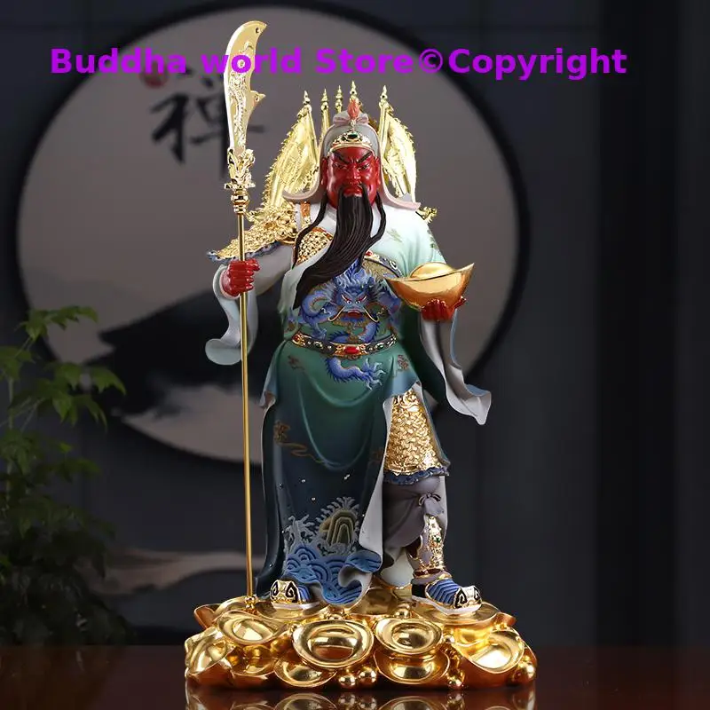 

40CM large Asia high grade gilding GOOD LUCK jade God of wealth Dragon GUAN GONG Buddha statue HOME Shop Club Company Decoration