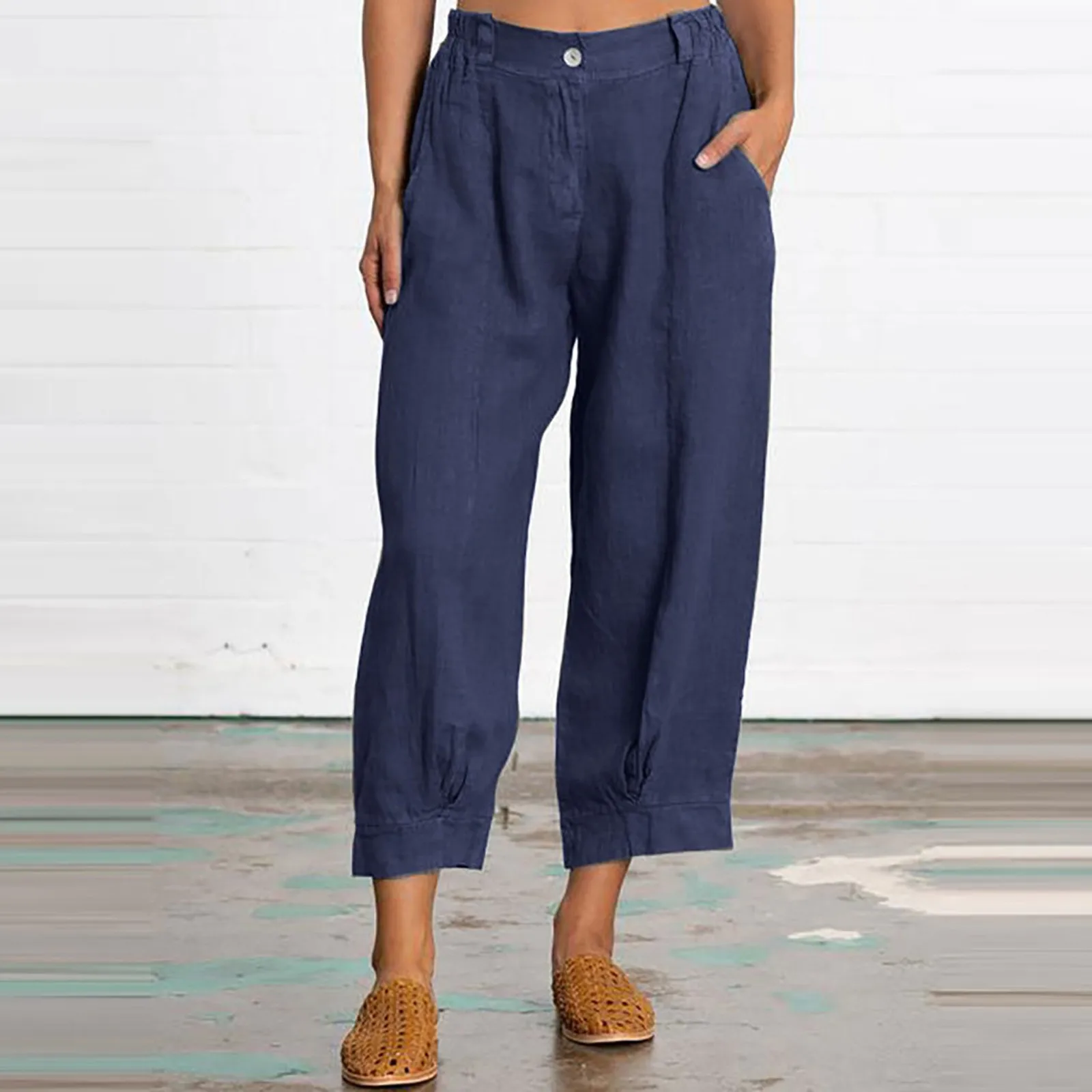 Summer Cotton and Linen Cropped Pants Women Loose Solid Pocket Japanese Style Casual Pants Fashion Elastic Waist Trousers 2023
Summer Cotton and Linen Cropped Pants Women Loose Solid Pocket Japanese Style Casual Pants Fashion Elastic Waist Trousers 2023