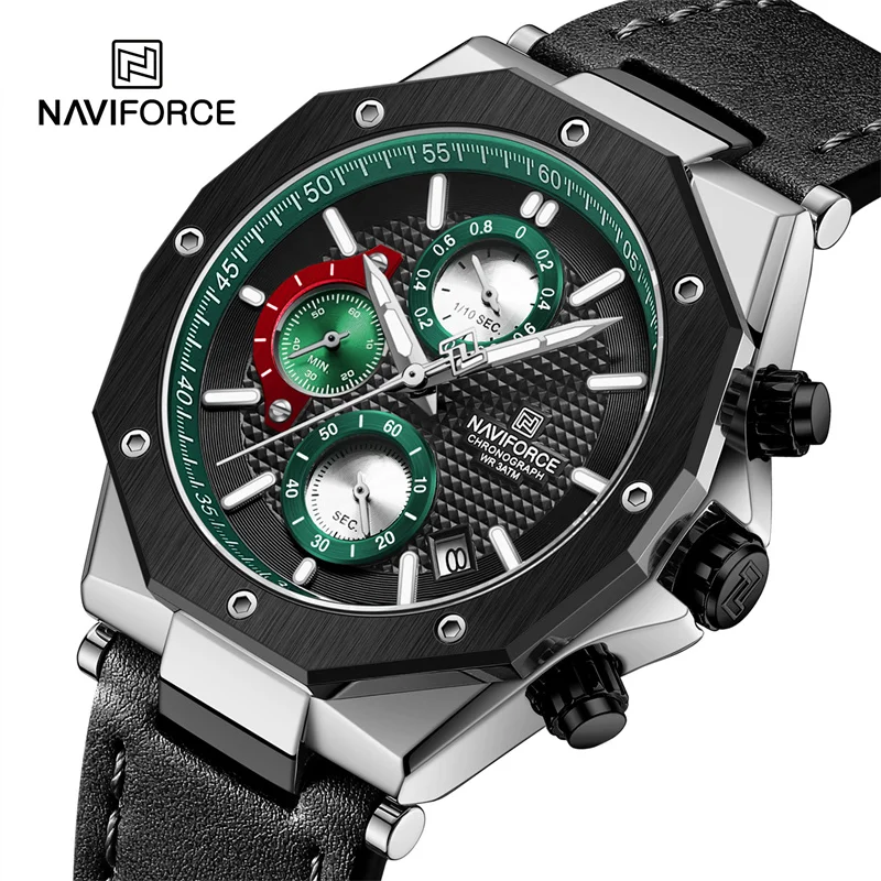 

NAVIFORCE Men's Quartz Calendar Watch Military Leather Sport Male Wristwatch Chronograph Luminous Men Watches Relogio Masculino