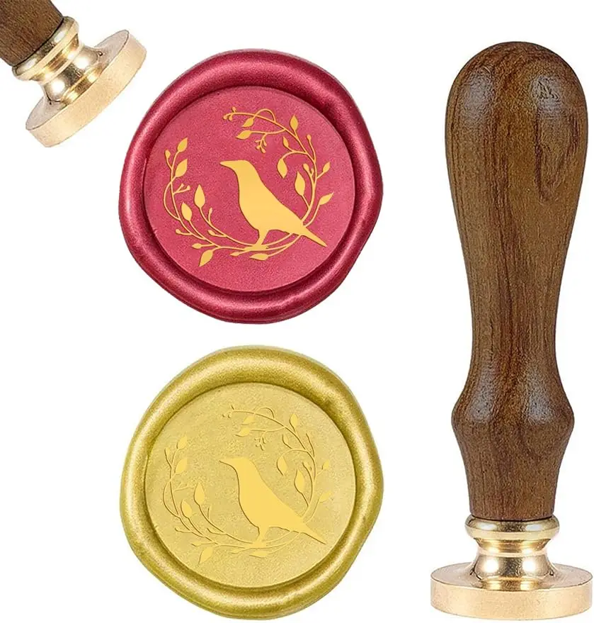 

1PC Crow Wax Seal Stamp Halloween Sealing Wax Stamps Raven 25mm Retro Vintage Removable Brass Stamp Head with Wood Handle