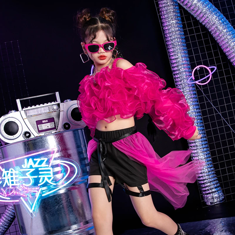 Children'S Stage Catwalk Costumes Girls K-pop Jazz Dance Outfit Kids Hip Hop Clothing Rose Red Ruffled Top Black Shorts XS7314
Children'S Stage Catwalk Costumes Girls K-pop Jazz Dance Outfit Kids Hip Hop Clothing Rose Red Ruffled Top Black Shorts XS7314