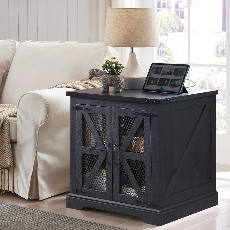End Table,Sofa Side Table with Charging Station, Mesh Barn Door, and Adjustable Storage Shelf, Rustic Wood Square Nightstand
End Table,Sofa Side Table with Charging Station, Mesh Barn Door, and Adjustable Storage Shelf, Rustic Wood Square Nightstand