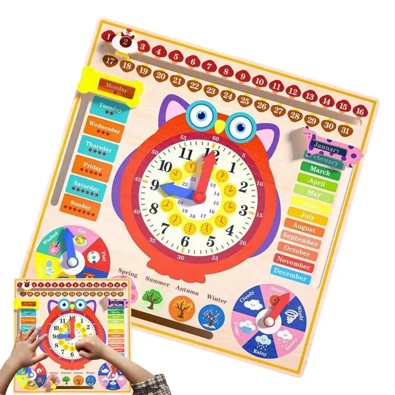 

Деревянные часы, игрушка, креативные часы с календарем, доска для обучения времени, учебные пособия, игрушка для раннего развития для детей дошкольников