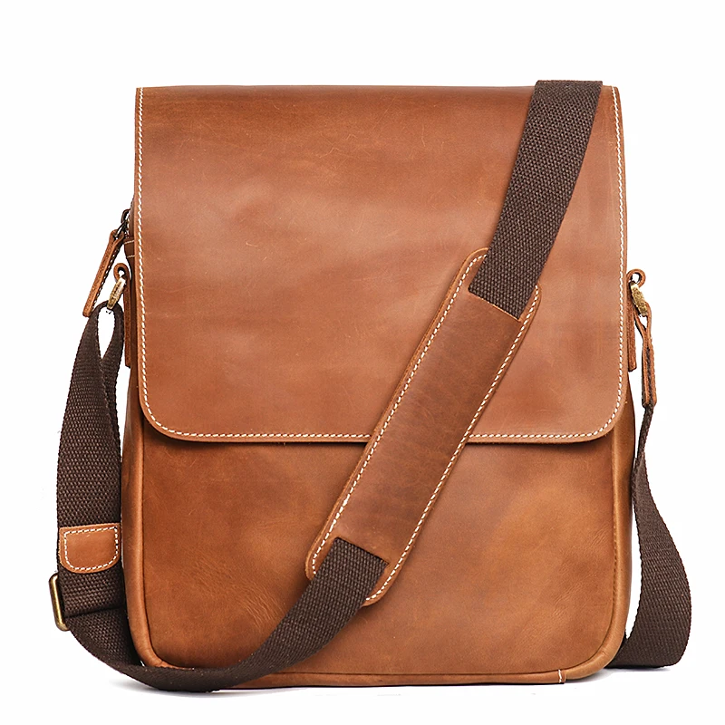 

Men's Flap Magnetic Buckle Shoulder Bag Crazy Horse Leather Casual Crossbody Bags Top Layer Cowhide Leather Ipad Bag