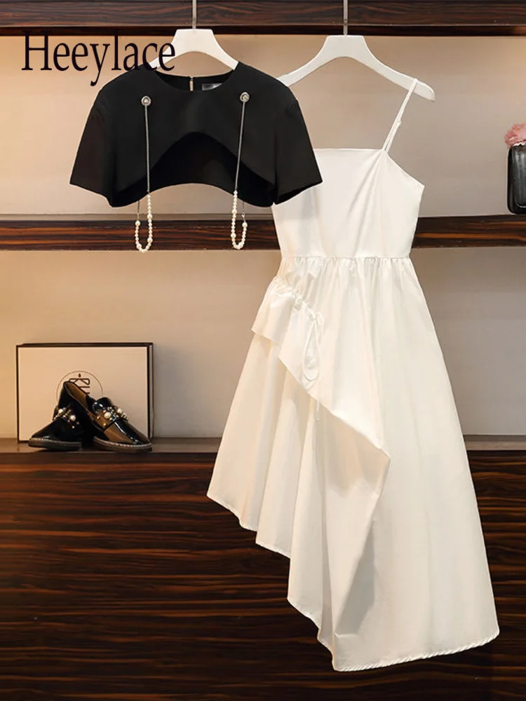 Women Summer Dress Sets 2022 Gothic Streetwear Short Black Tops And Irregular Straps Dress Two Pieces Sets For Women Outfits
Women Summer Dress Sets 2022 Gothic Streetwear Short Black Tops And Irregular Straps Dress Two Pieces Sets For Women Outfits