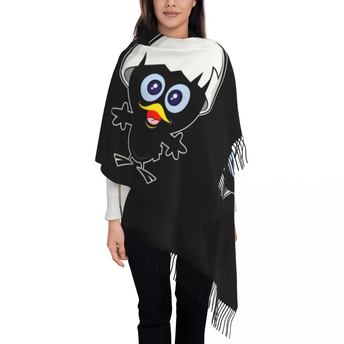 Kawaii Calimero Black Chicken Scarf Wrap for Women Long Winter Warm Tassel Shawl Unisex Cartoon Comic Scarves
Kawaii Calimero Black Chicken Scarf Wrap for Women Long Winter Warm Tassel Shawl Unisex Cartoon Comic Scarves