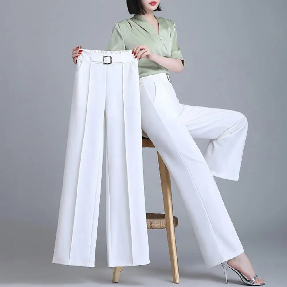 High Waist Elastic Waistband Suit Pants Belt Decoration Pockets Full Length Office Lady Straight Wide Leg Trousers All Match
High Waist Elastic Waistband Suit Pants Belt Decoration Pockets Full Length Office Lady Straight Wide Leg Trousers All Match