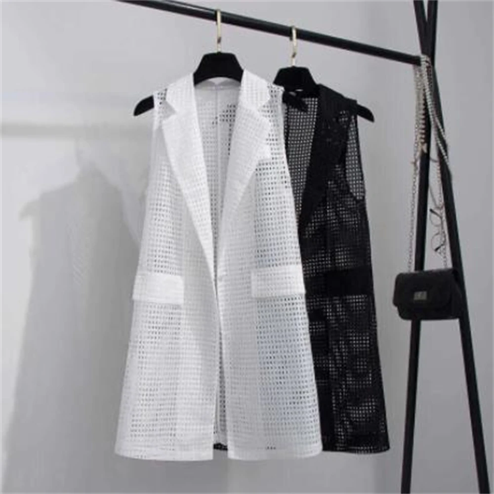 Thin Summer Autumn Hollow Out Casual Suit Solid Sleeveless Outerwear Coats Blazer Female Cardigan Woman Lapel Waistcoat Jacket
Thin Summer Autumn Hollow Out Casual Suit Solid Sleeveless Outerwear Coats Blazer Female Cardigan Woman Lapel Waistcoat Jacket