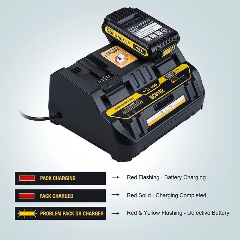 

For Dewalt DCB102 Li-ion Battery Charger with Dual USB Port 4A Fast Charger DCB200 DCB140 For Dewalt 14.4V 18V Battery Charger