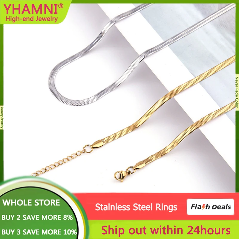 

YHAMNI Never Fading Classic Titanium Steel Flat Snake Bone 3mm Chain Necklace Women's Men's Hip Hop Party Clavicle Neck Jewelry