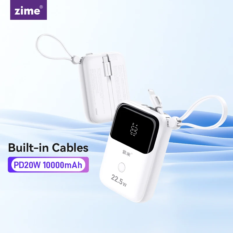 Zime 10000mAh Mini Power Bank with Cables PD 20W Fast Charge Powerbank Spare Battery Portable Charger for iPhone SamSung Xiaomi
Zime 10000mAh Mini Power Bank with Cables PD 20W Fast Charge Powerbank Spare Battery Portable Charger for iPhone SamSung Xiaomi