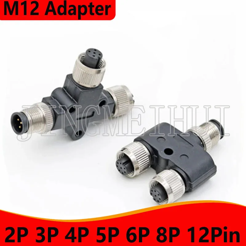 

M12 2P 3P 4P 5P 6P 8P 12Pin Waterproof IP67 Aviation Male Female Connector Y T L Type Adapter into two Through Wall Adapter