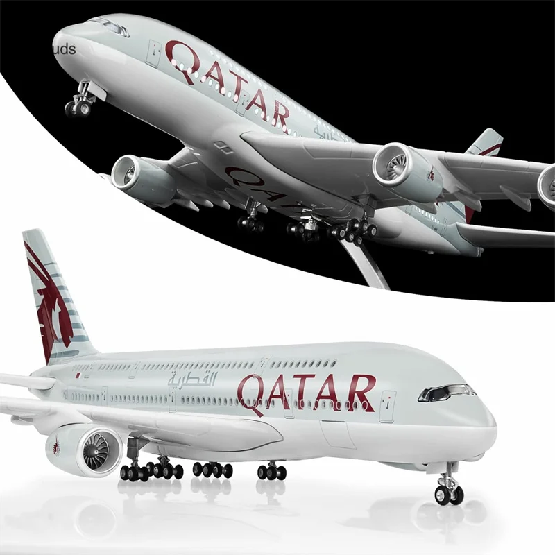 

1:160 Scale Large Model Airplane Qatar A380 Plane Models Diecast Airplanes with LED Light for Collection or Gift