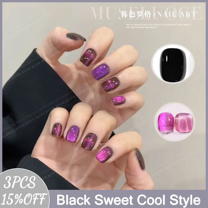 

MUSELUOGE New Nails Design Black Sweet Cool Style 2color Combination Cat Eye Gel Nail Polish 15ml Semi Permanent Soak Off UV Gel