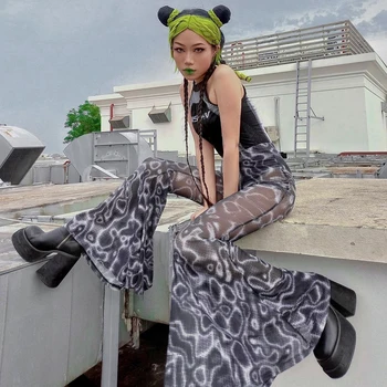 Descubra a Saia Falsa Versátil: Um Toque de Elegância para Todos os Estilos 7 BUILDINGB Balck Mesh Water Ripples Floral-Print Casual Pants For Women High Waist See Through Flared Trousers