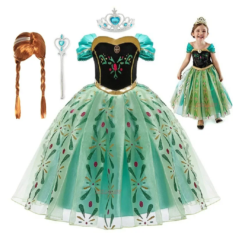

Платье Анны для девочек, косплей, Снежная королева, костюм принцессы, детская одежда на Хэллоуин, детский день рождения, карнавал, фантазийный костюм