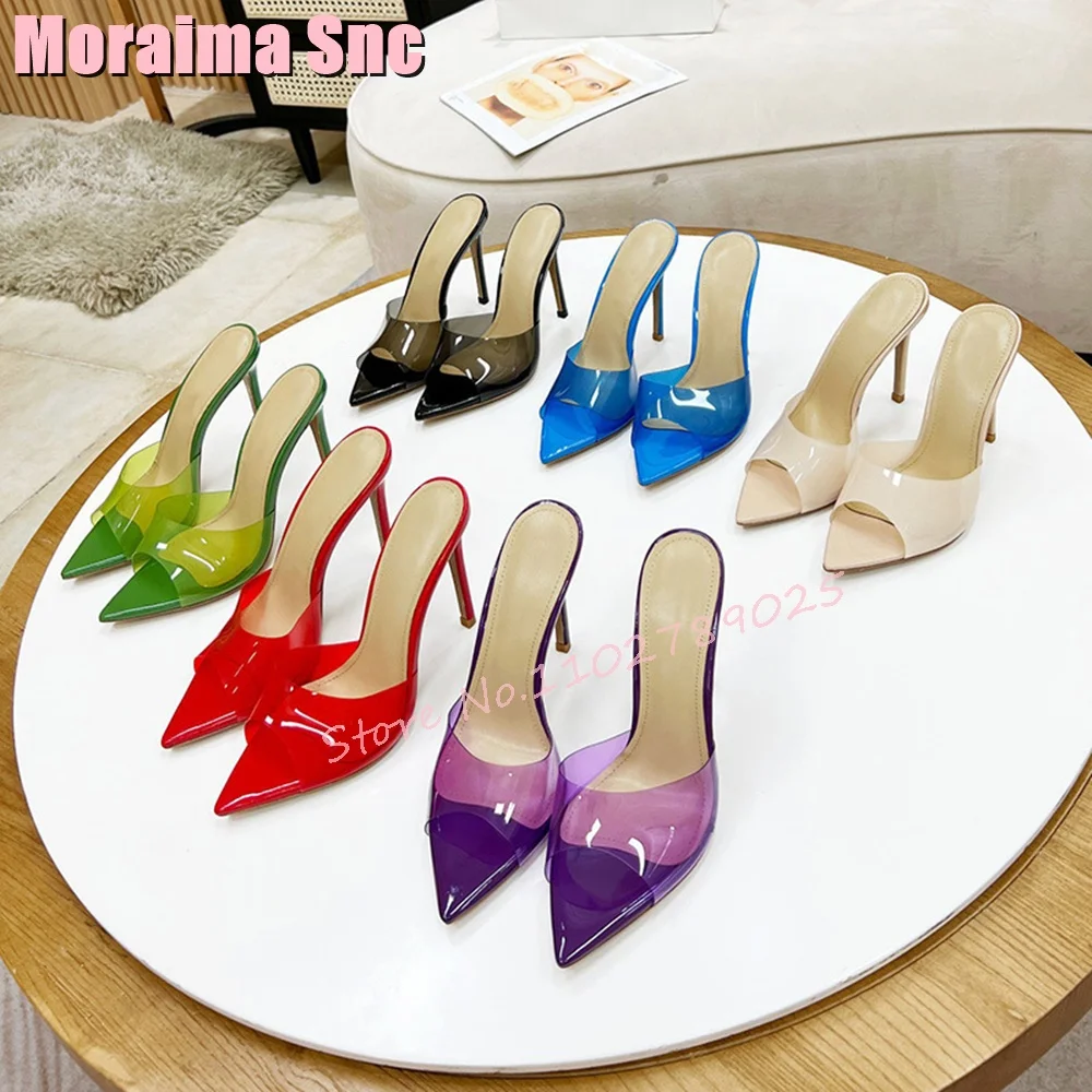 

Sexy Clear PVC Pointed Toe Slippers Stiletto High Heel Slip On Concise Style Women Shoes Summer Slides 2024 Fashion New Arrivals