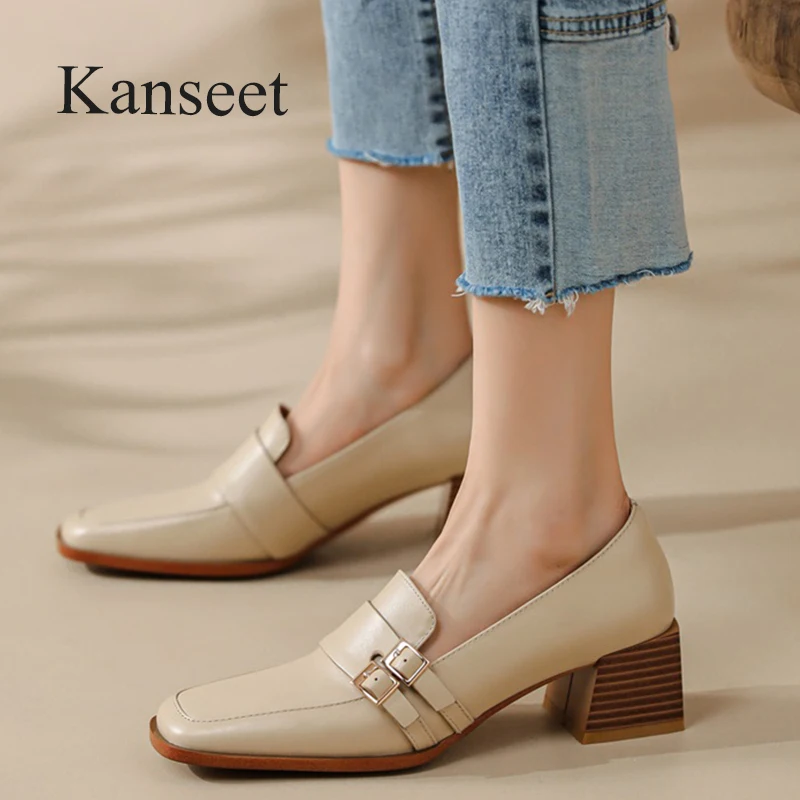 Kanseet Women's Shoes 2022 New Spring Fashion Belt Buckle Decoration Square Toe Genuine Leather Handmade Mid Heels Ladies Pumps
Kanseet Women's Shoes 2022 New Spring Fashion Belt Buckle Decoration Square Toe Genuine Leather Handmade Mid Heels Ladies Pumps