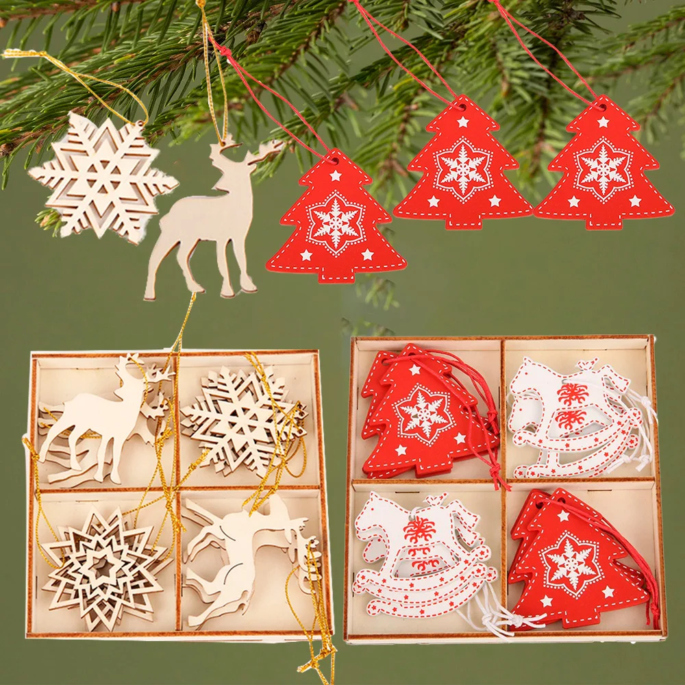 

12 pcs Wooden Snowflakes Christmas Ornaments Unfinished Cutouts Elk Shaped Hanging Ornament Tree Decoration Tree Crafts