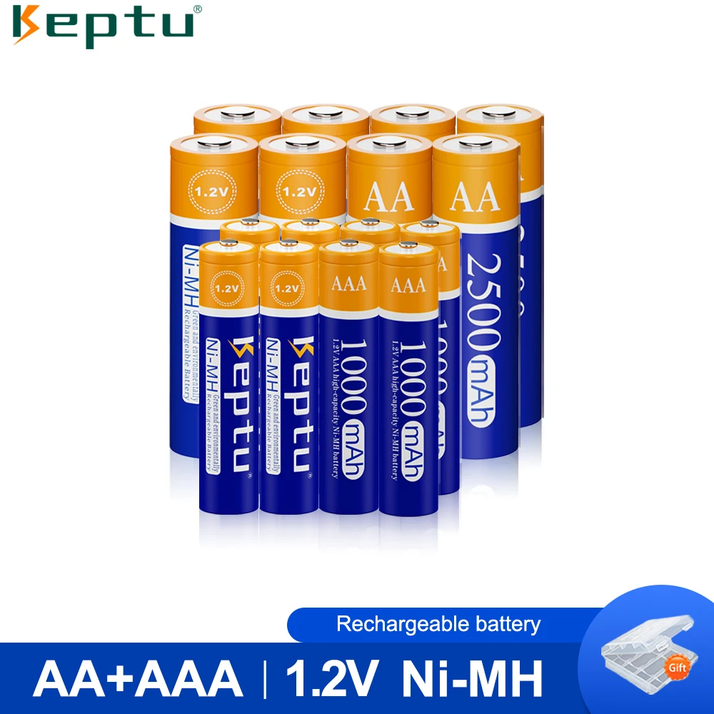 KEPTU AA + AAA Rechargeable Battery 1.2V AA 2500mAh / AAA 1.2v Battery 1000mAh For Toys Watch MP3 Player Ni-MH aa aaa Batteries
KEPTU AA + AAA Rechargeable Battery 1.2V AA 2500mAh / AAA 1.2v Battery 1000mAh For Toys Watch MP3 Player Ni-MH aa aaa Batteries