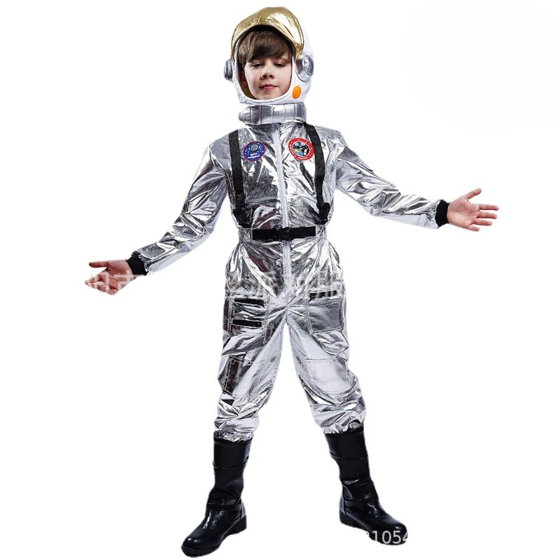 

Серебряный комбинезон для мальчиков, костюм астронавта для детей, косплей на Хэллоуин, Детский пилот, карнавал, вечеринка, маскарадное платье