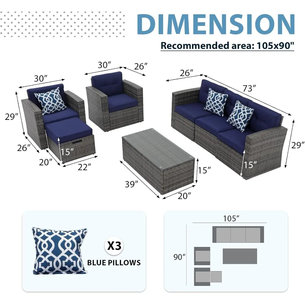7 Piece Patio Furniture Set, Patio Conversation Sets, All-Weather PE Wicker Outdoor Sectional Sofa with Ottoman, Tempered 7 Piece Patio Furniture Set, Patio Conversation Sets, All-Weather PE Wicker Outdoor Sectional Sofa with Ottoman, Tempered