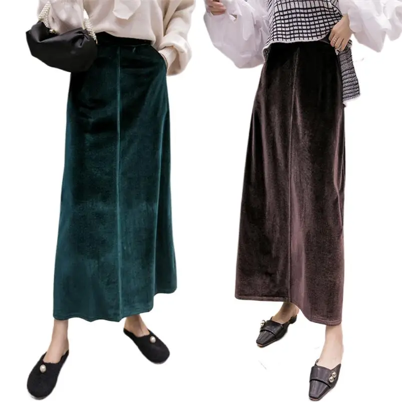Ladies Vintage Elegant Velvet Skirt Women Autumn High Elastic Waist Long Skirts High Street Solid Office Skirts Gonne Lunghe
Ladies Vintage Elegant Velvet Skirt Women Autumn High Elastic Waist Long Skirts High Street Solid Office Skirts Gonne Lunghe