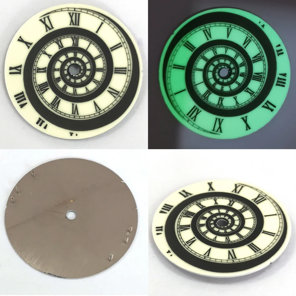 

New Creative Spiral Pattern Watch Dial 28.5mm Green Luminous Roman Numerals Watch Faces for NH35 NH36 4R 7S Movement Accessories
