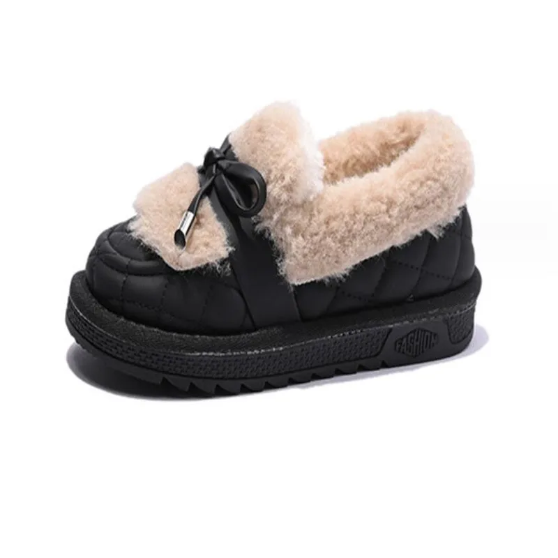 

Winter new Girls' Plush Shoe Bow Corduroy Children's Casaul Thickened Ankle Boots Baby Kids Anti-slippery Turned-Over Edge Boots