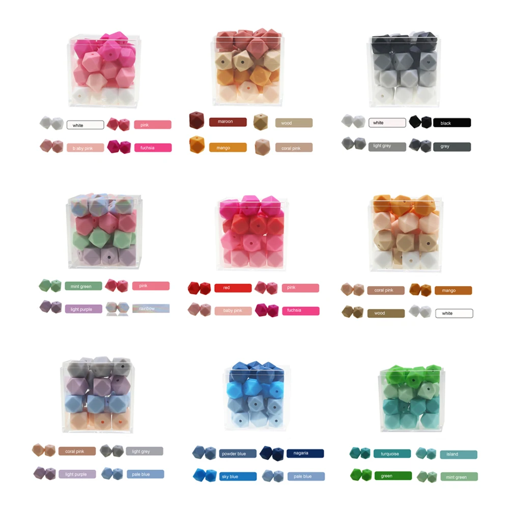 

100pcs 11mm 13mm 17mm Silicone Beads Hexagon Bpa Free Silicone Teether Diy Teething Toy Baby Chewable Accessories Baby Teether