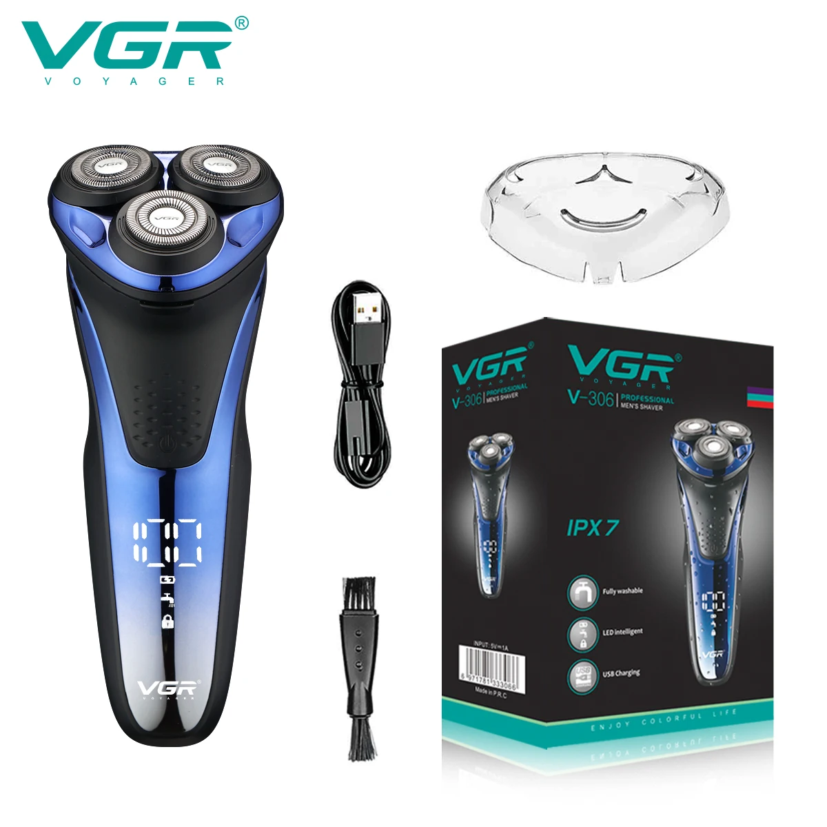 

VGR Hair Trimmer Waterproof Shaver Rechargeable Beard Shaver Professional Cordless Electric Portable Hair Trimmer for Men V-306
