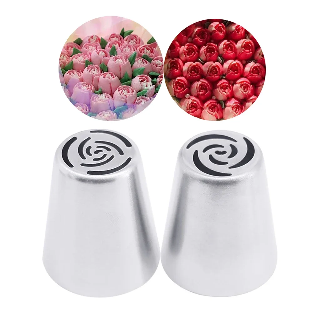 

1/2pcs Russian Icing Piping Nozzles Tulip Stainless Steel Flower Cream cake Pastry Tips Leaf Nozzles Silicone Bag Cupcake DIY