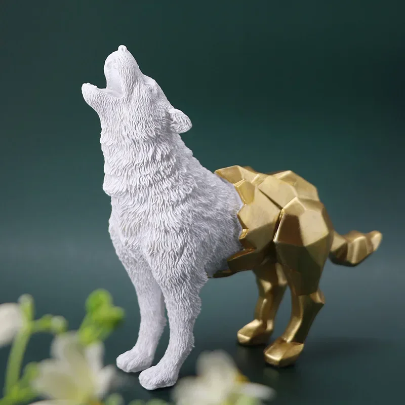 

Wolf Figurine Resin Animal Sculpture Abstract Geometric Style Polar Bear Statue Crafts Desktop Home Decor Ornament