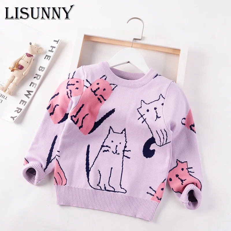 

2023 Autumn Winter Children Clothing Kids Sweater Girls Sweaters Jumper Baby Pullover Cartoon Cat Toddler Clothes Lolita 2-8y