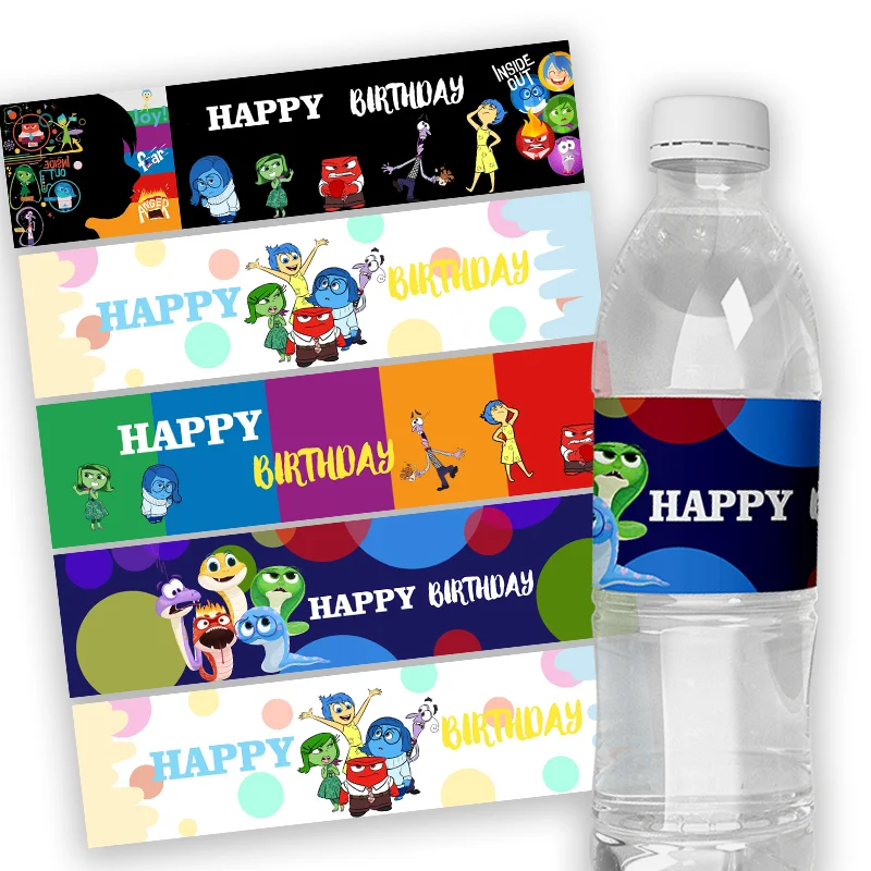 

24pcs Personalized Disney Inside Out Party Decorations Water Bottle Sticker Labels Custom Kids Birthday Party Supplies Stickers