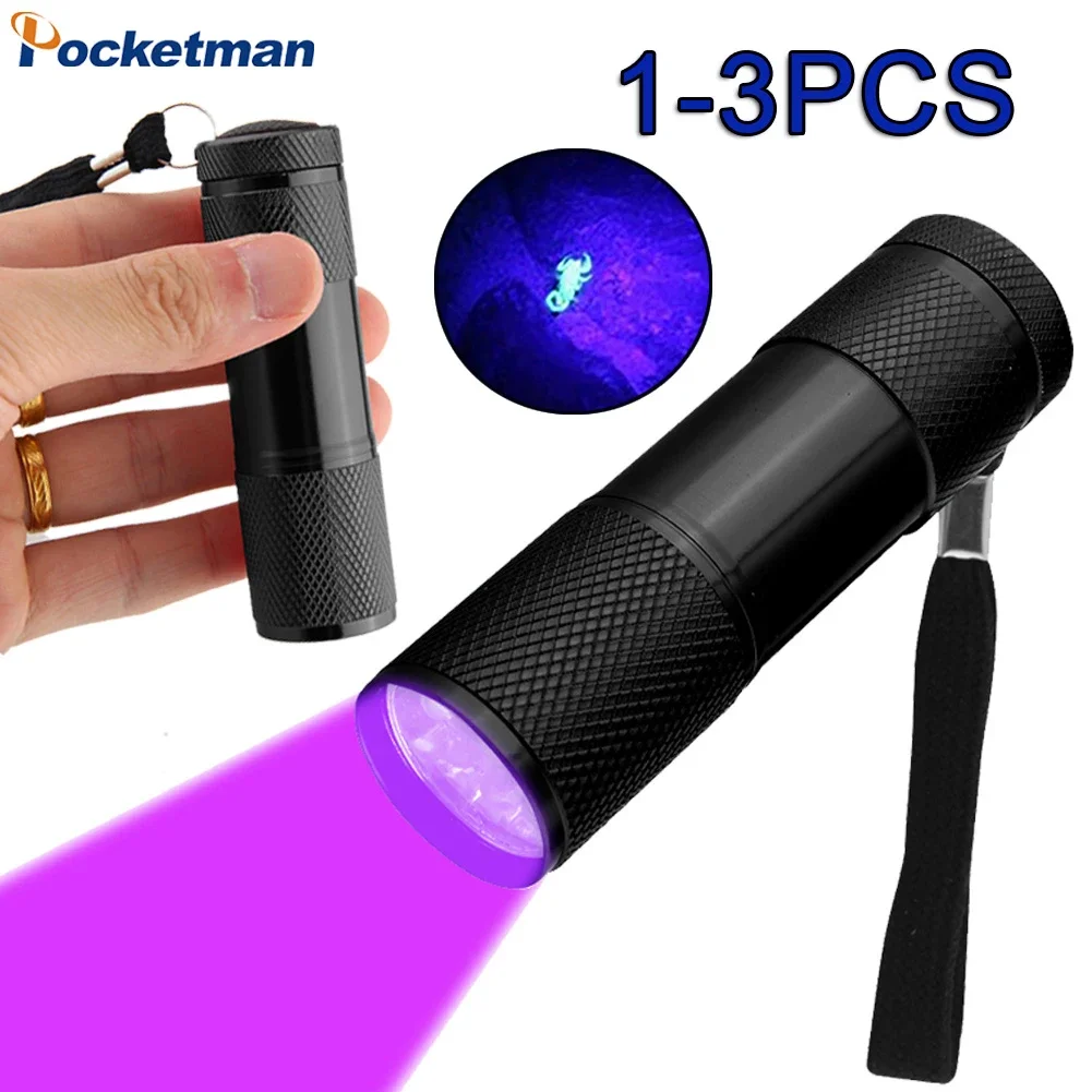 

1-3 Pcs UV Flashlight 395nm Black Light Flashlights 9 LED Ultraviolet Lamp Torch UV Light Detector for Pet Urine Stains