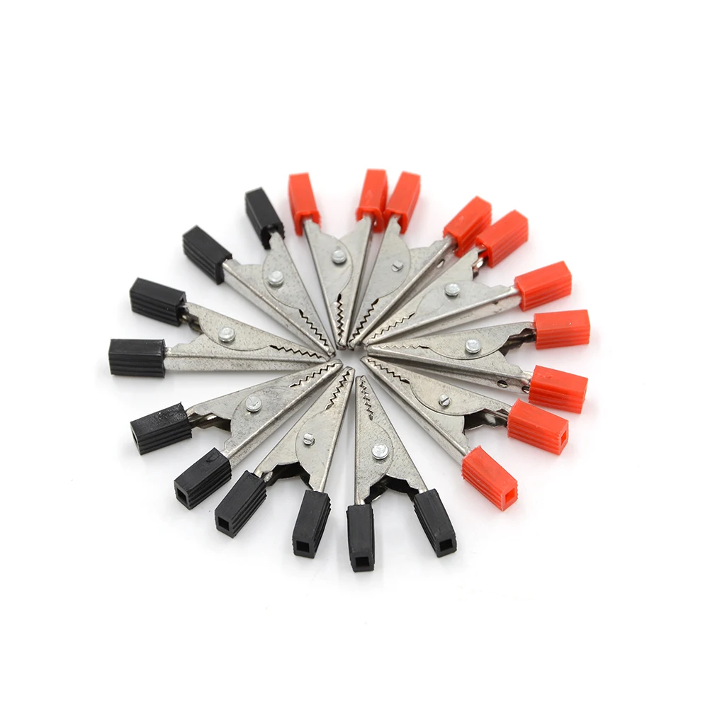 

10pcs/lot Metal Alligator Clips Clamps Red+ Black 32mm Insulated Crocodile Clips Plastic Handle Cable Lead Testing