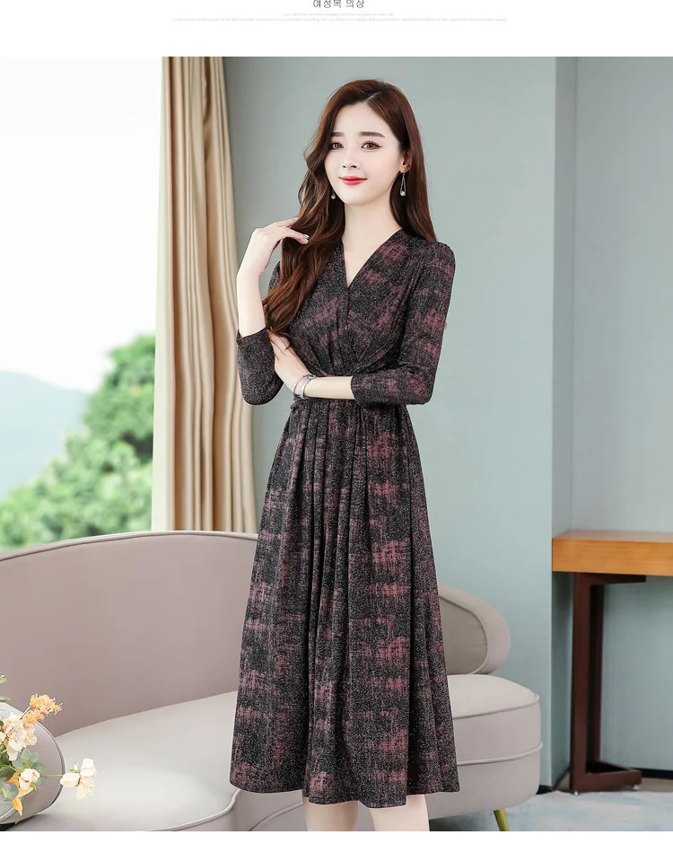 Women Print Long Sleeve V-Neck Sexy Midi Dress 2022 Korean Elegant Bodycon Casual Dress Spring Autumn Vintage Offfice Lady Dress Women Print Long Sleeve V-Neck Sexy Midi Dress 2022 Korean Elegant Bodycon Casual Dress Spring Autumn Vintage Offfice Lady Dress