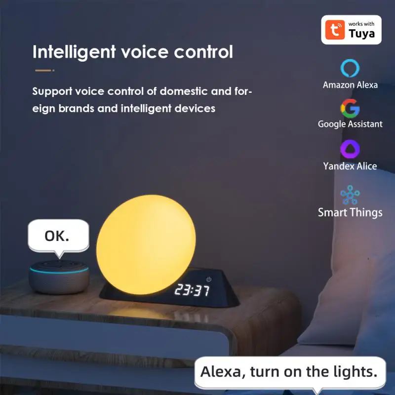 Tuya WiFi Smart Wake Up Light With Alarm Clock RGBW LED Night Light Smartlife Control Work With Alexa Home Yandex
Tuya WiFi Smart Wake Up Light With Alarm Clock RGBW LED Night Light Smartlife Control Work With Alexa Home Yandex