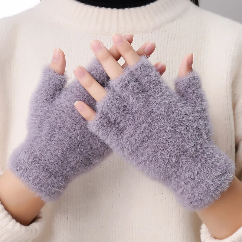 

Women Men Half Finger Winter Imitation Mink Cashmere Gloves Touch Screen Writing Woolen Warm Mittens For Driving Outdoor Sports