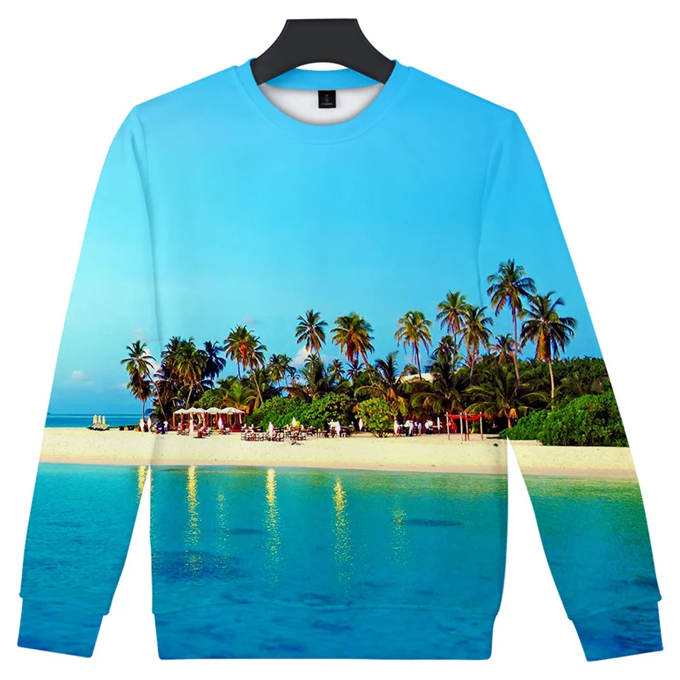 

Coconut Tree Beach Shell Sweatshirts Men/Women Ocean Sky Beautiful Seaside View Sweet Hoodies Sweatshirt