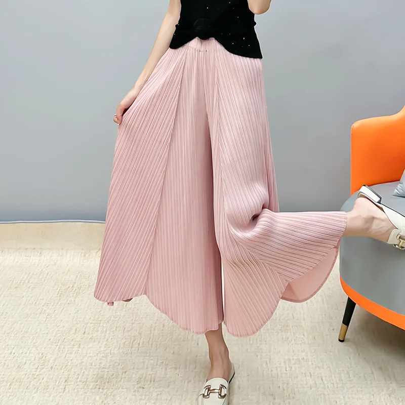 

Miyake Pants Female 2024 Spring New Hundred Try Loose Thin Temperament Versatile Pleated Nine-minute Wide-legged Pants Plus Size