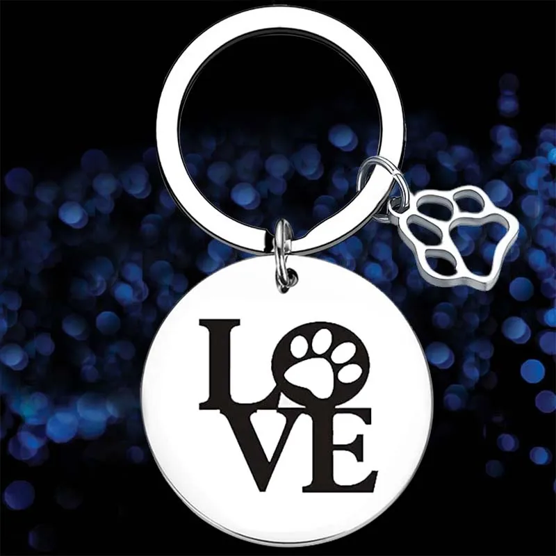 

Cute Cat Dog Lover Gift Keychain I Love Dogs Cat Paw Print Key Chain Pendant Pet Dog Mom Birthday gift Dog Memorial Keepsake