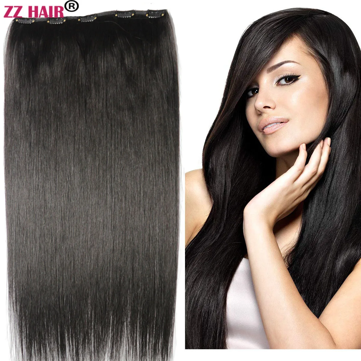 

ZZHAIR Clips In100% Brazilian Human Remy Hair Extensions 16"-30" 5 Clips 1pcs Set No-lace 200g-220g One Piece Natural Straight