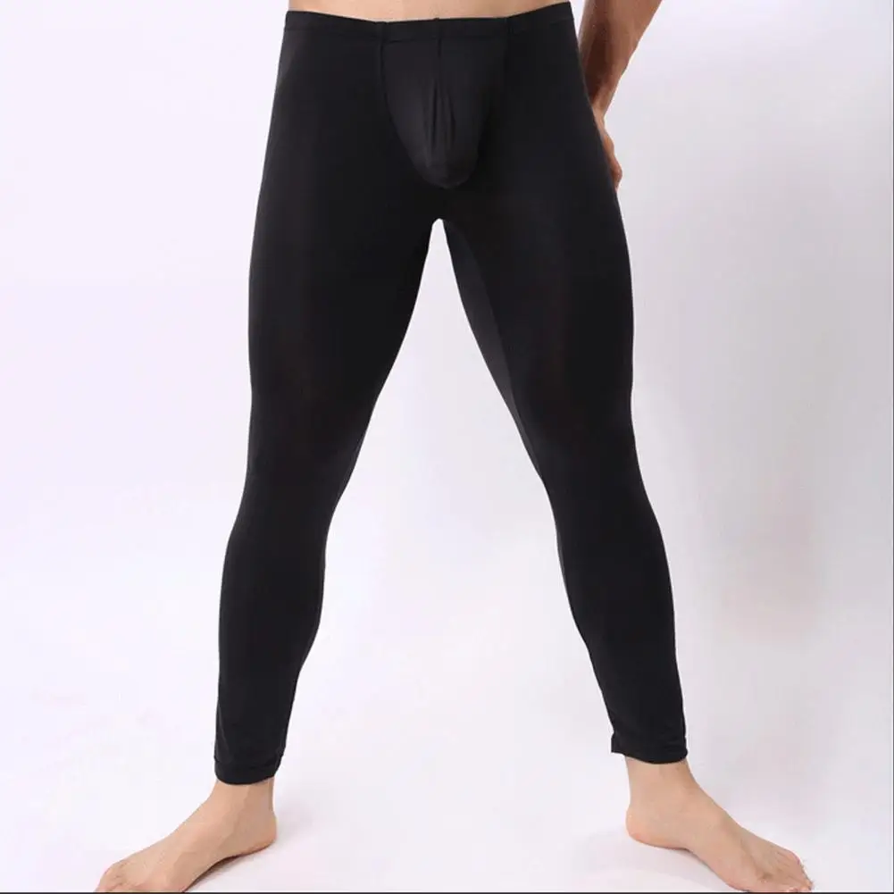 

Men Slim Fit Pants Men's Ultrathin U Pouch Long Johns Leggings High Elasticity Soft Mid Waist Underwear for Home Sheer Lounge