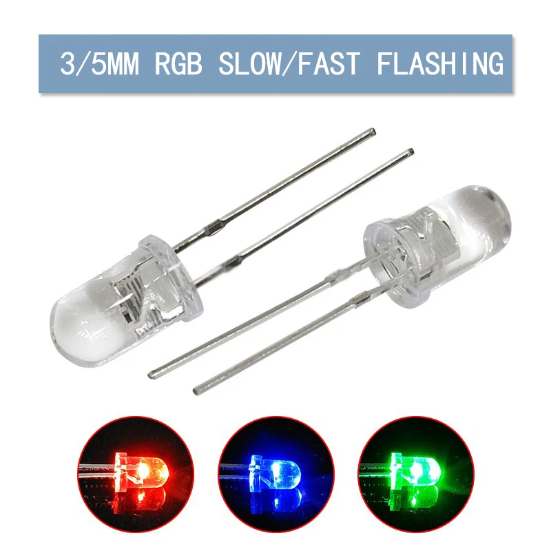 

1000pcs Clear 3mm/5mm RGB Slow/Fast Flashing Red Green Blue 3 Colors Multicolor Flicker Light Emitting Diode LED Lamps Blinking