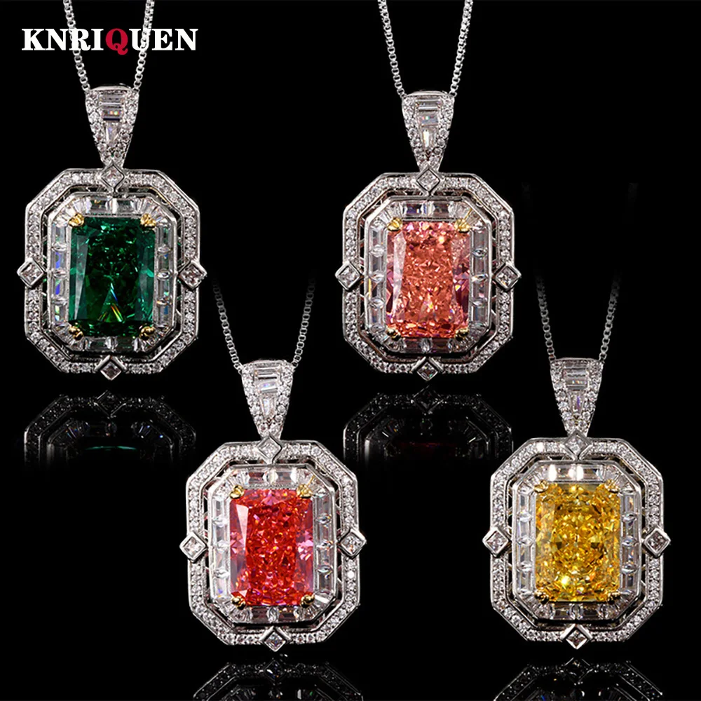 

Charms 10*14mm Iced Cut Tourmaline Topaz Ruby Pendant Necklaces for Women Gemstone Lab Diamond Cocktail Party Fine Jewelry Gift