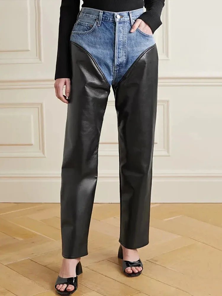 NICEWOMEN Fashion Women Denim Pants High Waist Spliced Pu Leather Zipper Pockets Straight Leg Trouser Lady Autumn 2023 New AH191
NICEWOMEN Fashion Women Denim Pants High Waist Spliced Pu Leather Zipper Pockets Straight Leg Trouser Lady Autumn 2023 New AH191