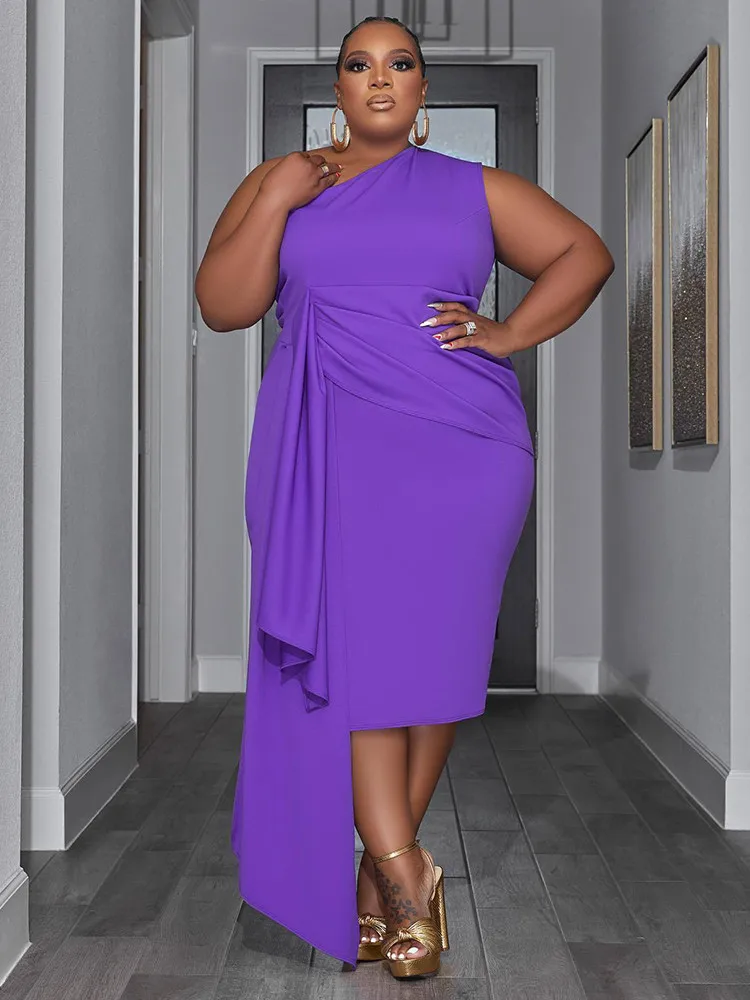 ZJFZML ZZ Plus Size One Shoulder Draped Front Asymmetrical Hem Dress Women Sleeveless Waist Shaped Knee Length Bodycon Vestidos
ZJFZML ZZ Plus Size One Shoulder Draped Front Asymmetrical Hem Dress Women Sleeveless Waist Shaped Knee Length Bodycon Vestidos